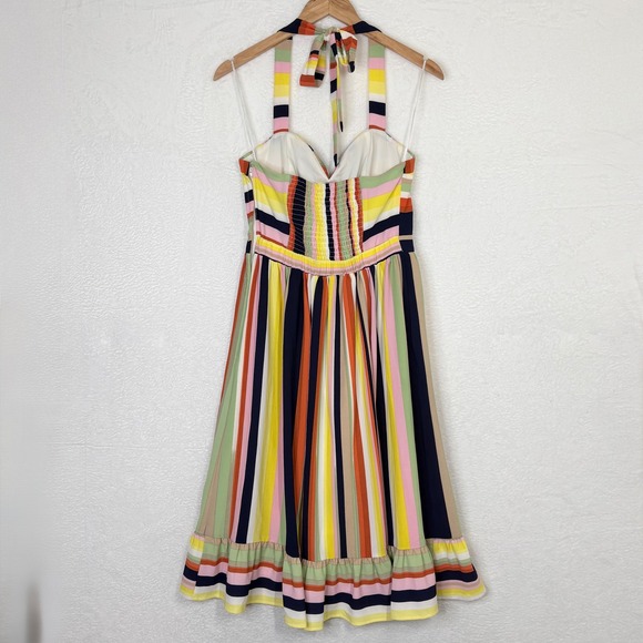 MODCLOTH Colorful Striped Halter Neck Midi Dress Women Size Medium Anthropologie - Picture 3 of 11